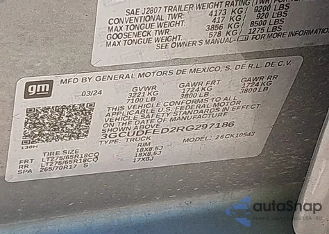 2024 Chevrolet Silverado 1500 4Wd Short Bed Lt Trail Boss из США, поврежденный, VIN 3GCUDFED2RG297186